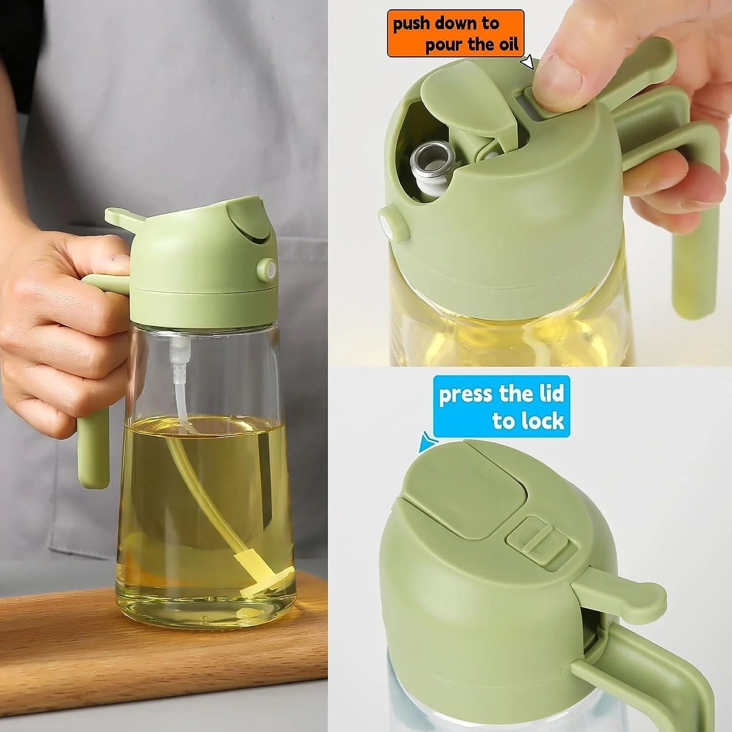 Premium 2-in-1 Glass Oil Dispenser and High-Pressure Cooking Spray Bottle