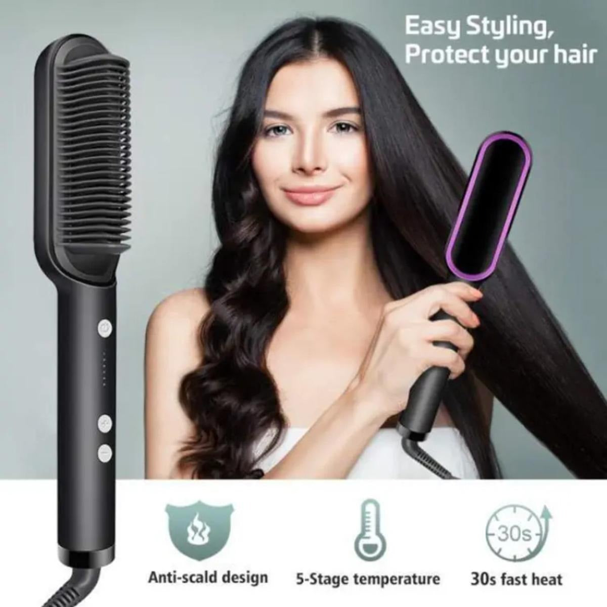 Premium Electric Hair Straightener Brush & Ceramic Hot Comb