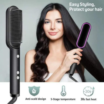 Premium Electric Hair Straightener Brush & Ceramic Hot Comb