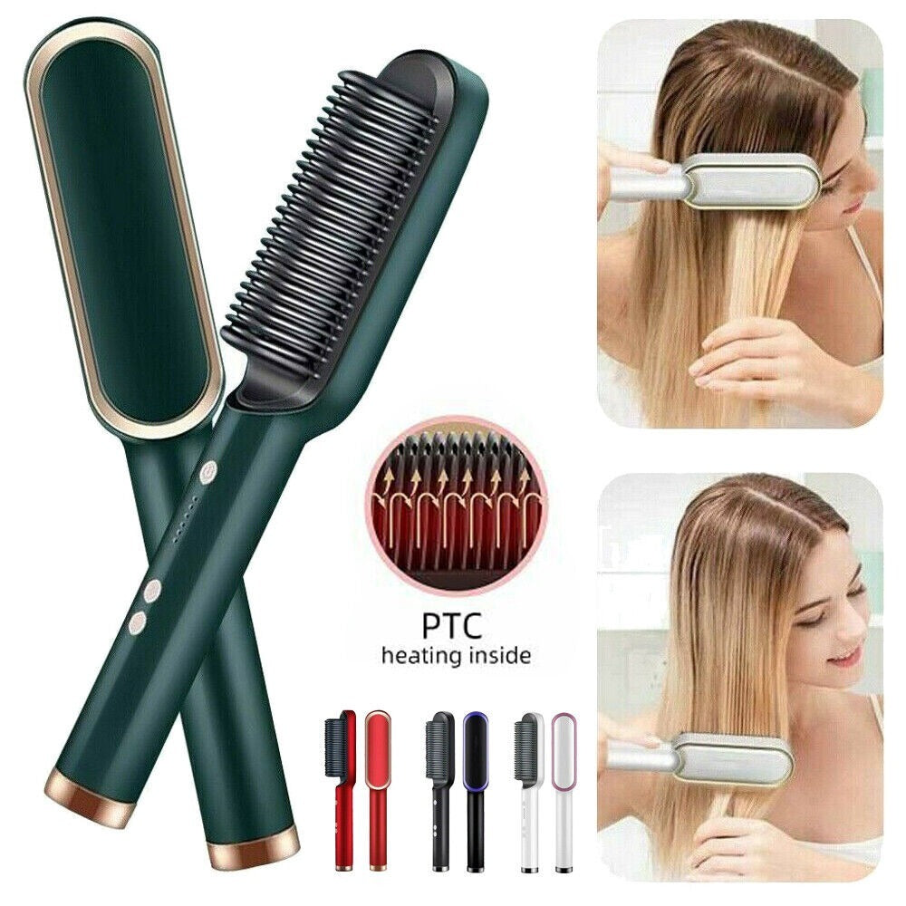 Premium Electric Hair Straightener Brush & Ceramic Hot Comb