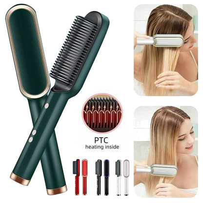 Premium Electric Hair Straightener Brush & Ceramic Hot Comb