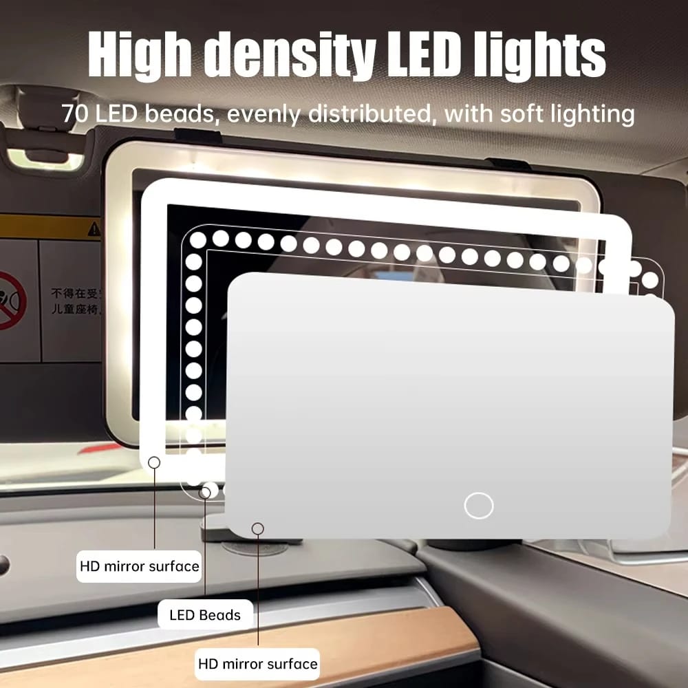 Smart Touch Screen Car Sun Visor Mirror – Ultra-Thin High-Definition LED Cosmetic Travel Mirror