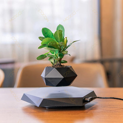Floating Magnetic Rotation Flower Pot – Creative Geometric Levitation Plant Holder Living Room Decor