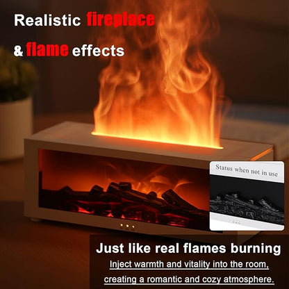 Realistic Flame Fireplace Essential Oil Diffuser – Ultra-Quiet Aromatherapy Showpiece