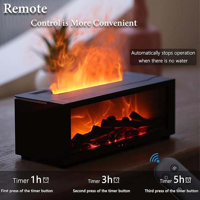Realistic Flame Fireplace Essential Oil Diffuser – Ultra-Quiet Aromatherapy Showpiece