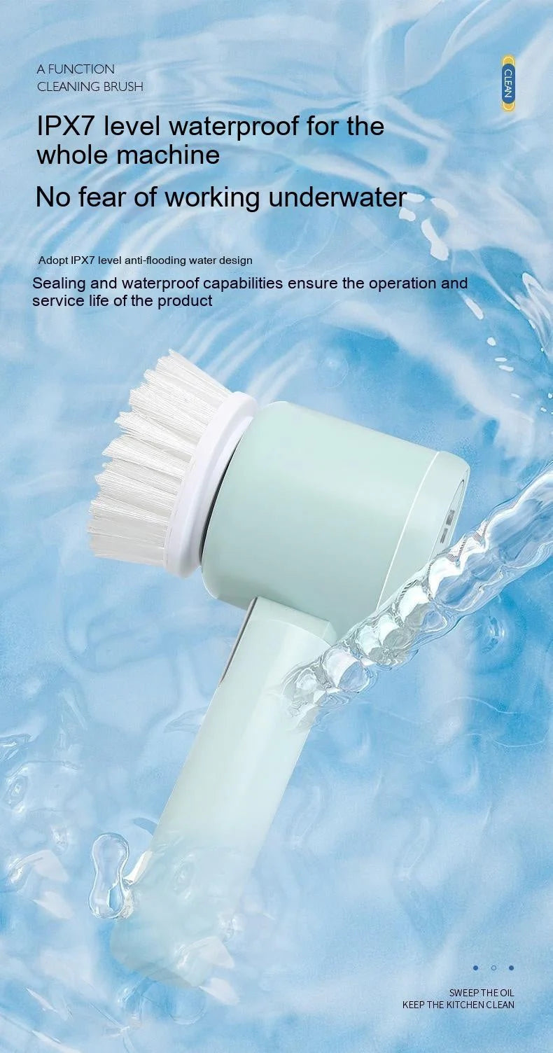 5-in-1 Handheld Electric Kitchen Cleaning Brush – Cordless Power Scrubber for Dishes, Pots & Tiles