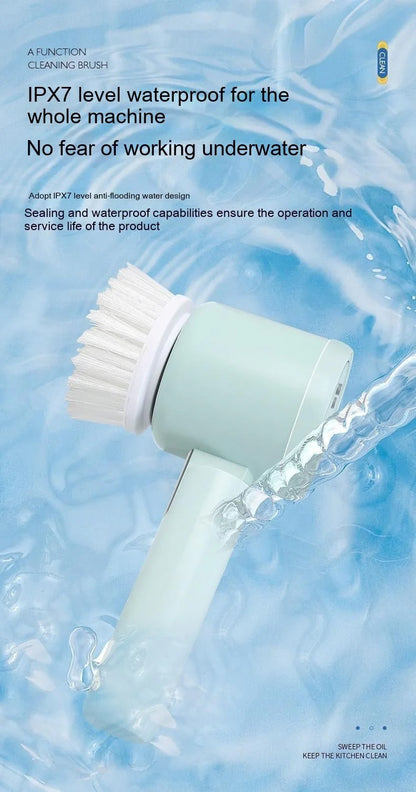 5-in-1 Handheld Electric Kitchen Cleaning Brush – Cordless Power Scrubber for Dishes, Pots & Tiles