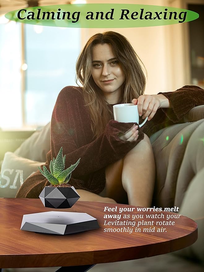 Floating Magnetic Rotation Flower Pot – Creative Geometric Levitation Plant Holder Living Room Decor